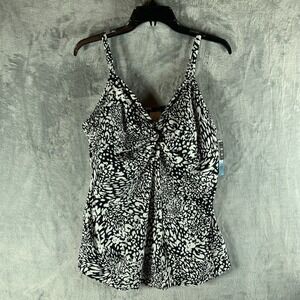 Swim‎ Solutions Women's Swimsuit 18 One Piece Fly Away Dress Black White NWT